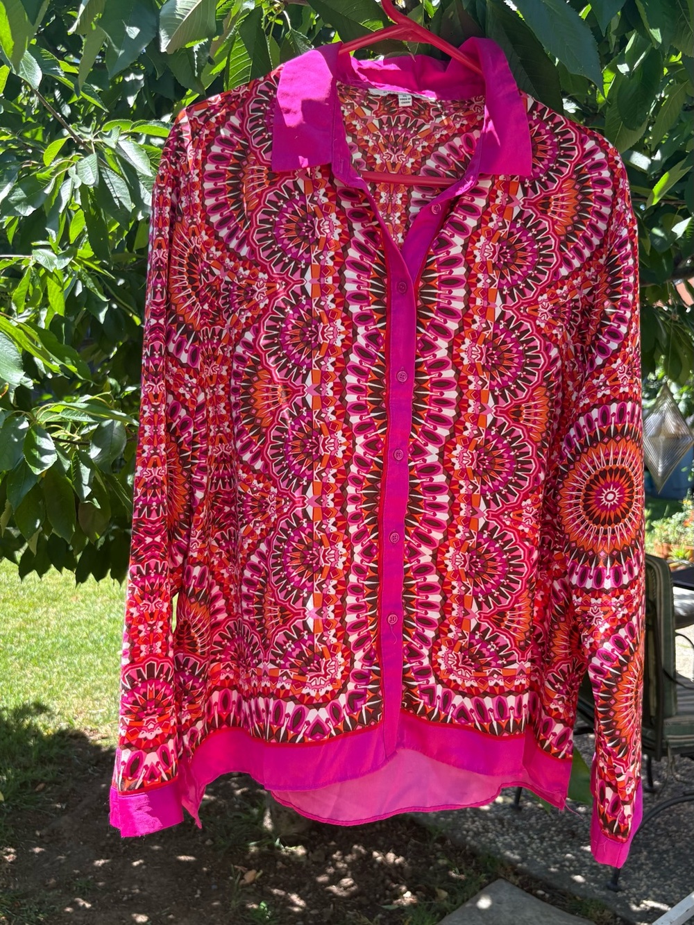 Rose & Olive Fuchsia Pink Geometric Print Button-Down Shirt